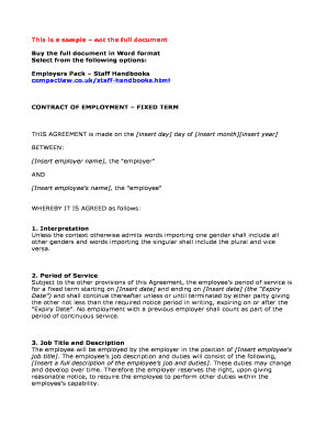 Employee agreement format in word - Fixed-term-short-form-flexible-hours-employment-contract