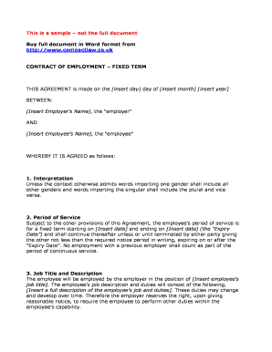UK Fixed Term Employment Contract