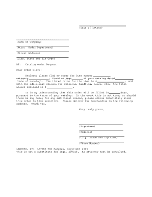 Catalog Order Request Letter