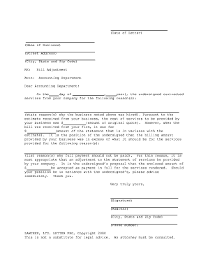 Bill Adjustment Letter