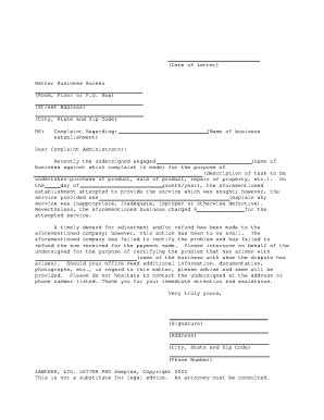 Complaint Letter to Better Business Bureau