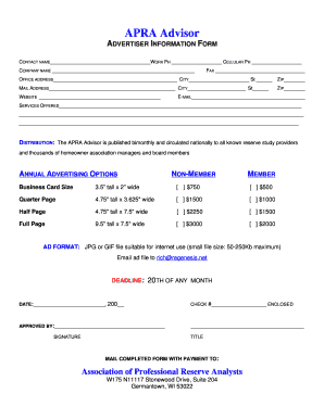 APRA Advisor Advertiser Information Form
