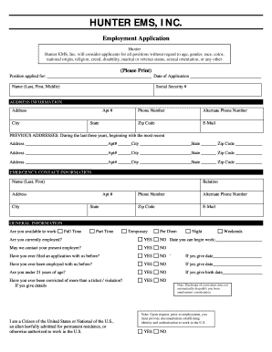 Hunter EMS Employment Application