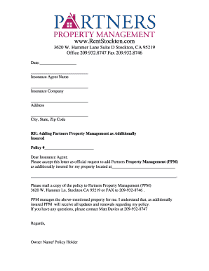 Request to Add Property Management as Additional Insured