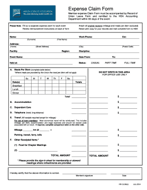 HSA Expense Claim Form