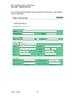 Professional Liability Insurance Form