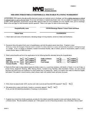 DHS Shelter/Outreach Referral Discharge Planning Worksheet