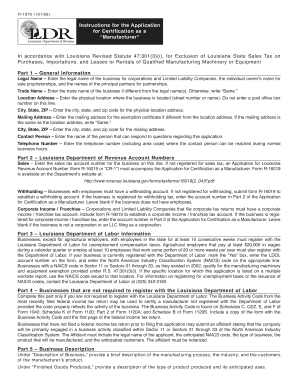 Louisiana Manufacturer Certification Application