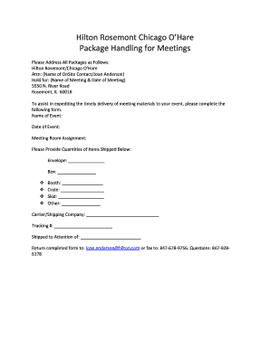 Hilton Rosemont Package Handling Form