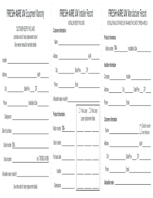 Equipment Warranty Registration Card