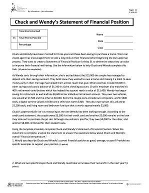 Chuck and Wendy's Statement of Financial Position