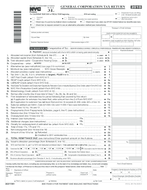New York City General Corporation Tax Return 2010