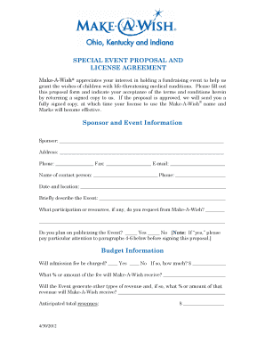SPECIAL EVENT PROPOSAL AND LICENSE AGREEMENT - oki wish