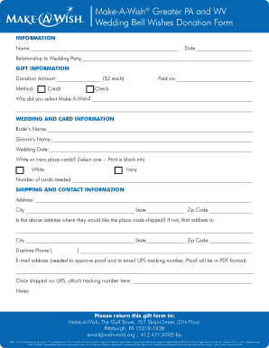 Make-A-Wish Wedding Bell Wishes Donation Form
