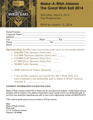 Sponsorship levels visit wwwarizonawishorg to see