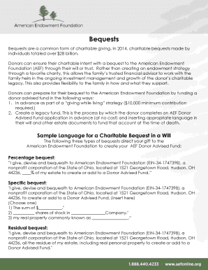Charitable Bequest Form for American Endowment Foundation