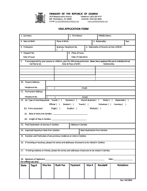 Zambia Visa Application Form