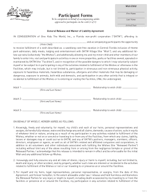Wish Child General Release and Waiver of Liability Agreement