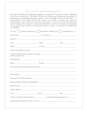 Kids For Wish Kids Fundraising Form