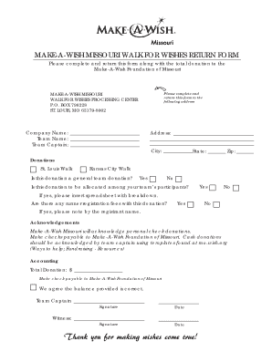 Make-A-Wish Missouri Walk for Wishes Return Form