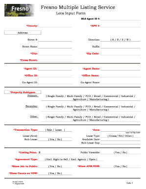 Fresno Multiple Listing Service Lots Input Form