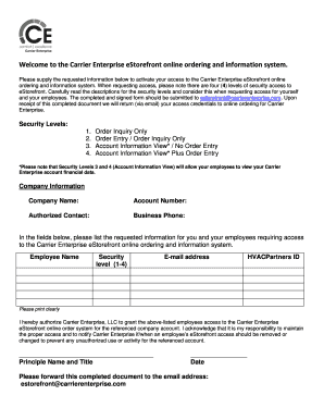 Carrier Enterprise eStorefront Access Request Form