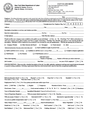 New York State Fast Fax Job Order Form