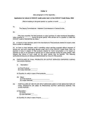 CENVAT Credit Refund Application Form