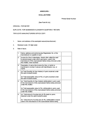 Indian Textile Excise Challan Form
