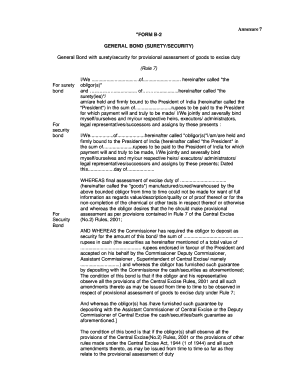General Bond for Provisional Assessment of Excise Duty