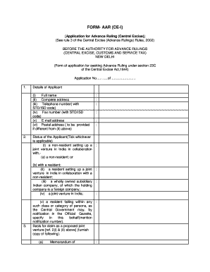 Application for Advance Ruling (Central Excise)