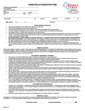Cremation Authorization Form