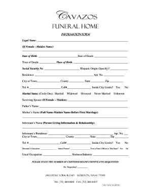 Funeral Home Information Form