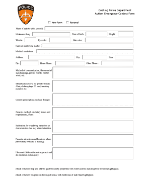 Cushing Police Department Autism Emergency Contact Form New