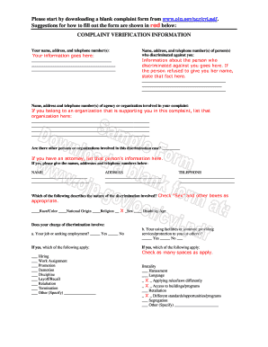 Complaint Verification Information Form