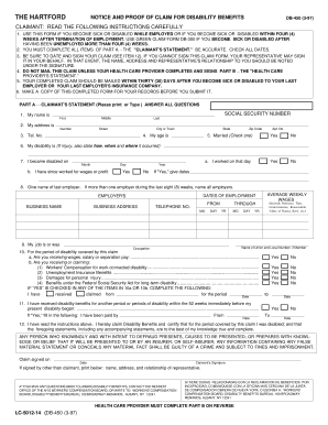 The Hartford Notice and Proof of Claim for Disability Benefits
