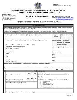 St. Kitts and Nevis E-Passport Reissue Form