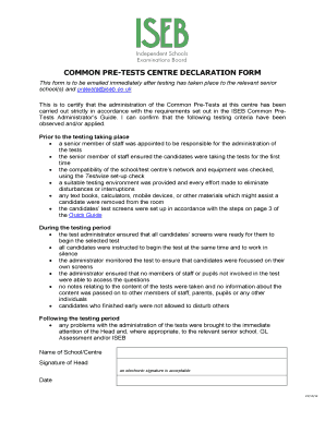 Common Pre-Tests Centre Declaration Form