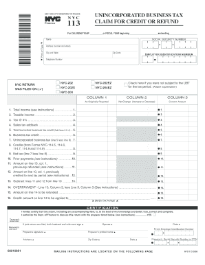 NYC Unincorporated Business Tax Claim Form