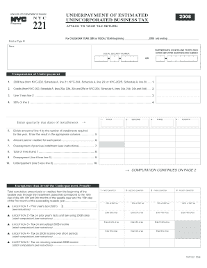 NYC Underpayment of Estimated Unincorporated Business Tax 2008