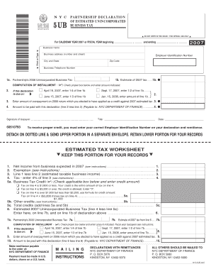 New York City Partnership Declaration of Estimated Unincorporated Business Tax