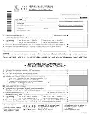 New York City Unincorporated Business Tax Declaration