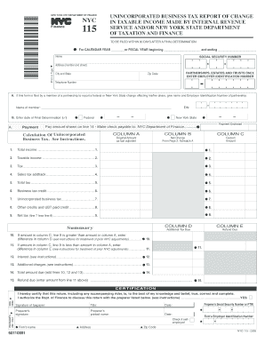 NYC Unincorporated Business Tax Report of Change