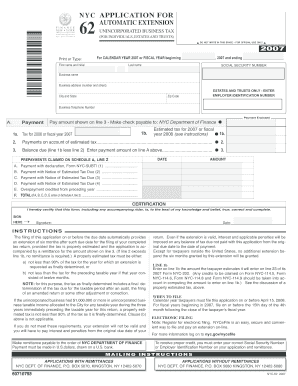 NYC Application for Automatic Extension Finance