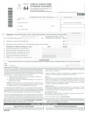 NYC Unincorporated Business Tax Extension Application