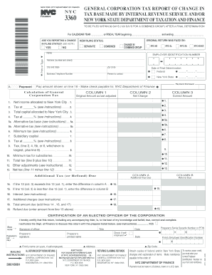 New York City General Corporation Tax Report of Change