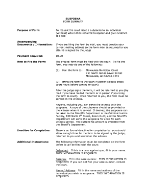 Wisconsin Subpoena Form