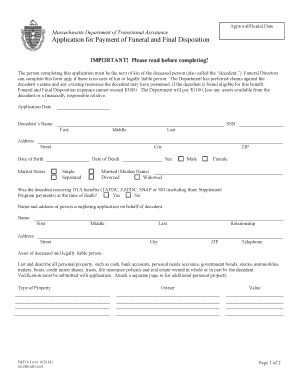 Massachusetts Funeral and Final Disposition Application