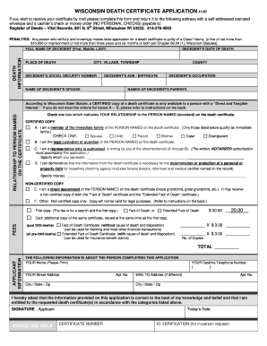 Wisconsin Death Certificate Application
