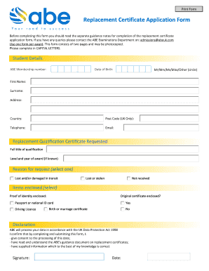 Replacement Certificate Application Form